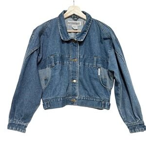 Vtg 80s 90s Denim Jacket Cropped Patchwork Artsy Funky Punky Brewster